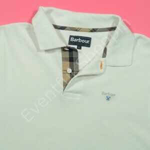 Barbour Polo Shirt Mens L White Pique Cotton Short Sleeve